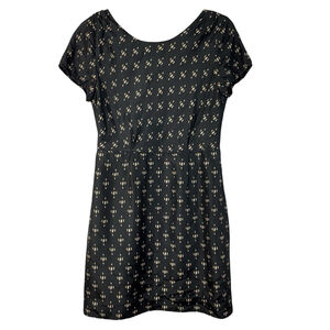 J. Crew 100% Silk Dress Black White Geometric Print Short Sleeve Shift Mini Sz 6